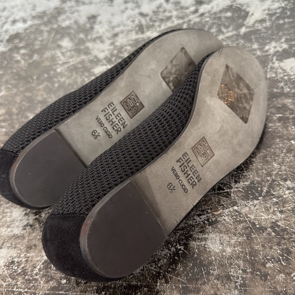 Eileen Fisher Black Suede/Mesh Hidden 1" Heel Ballet Flats Size 6.5 - Picture 5 of 5